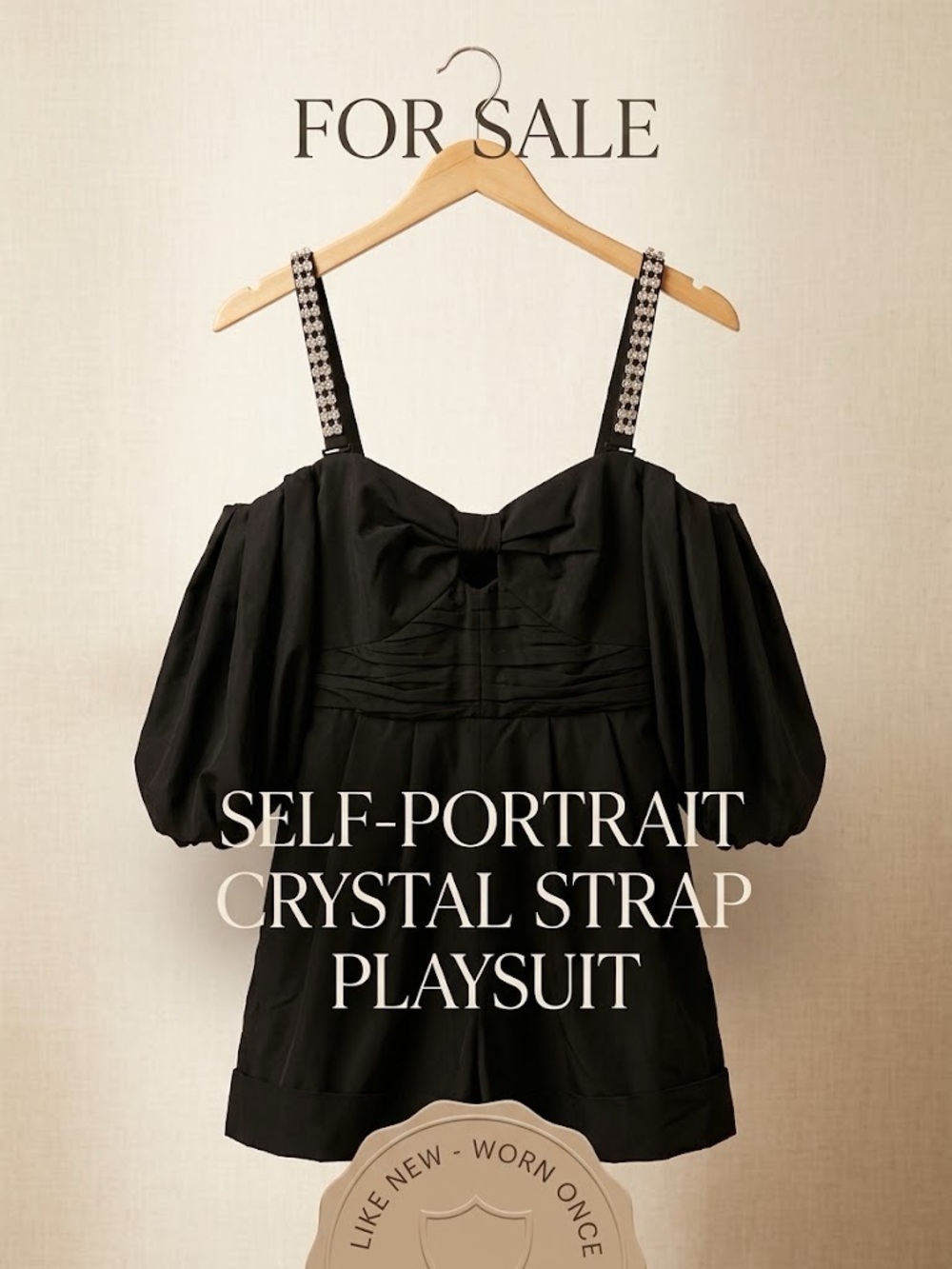 ✨ Self-Portrait Black Crystal Strap Off-Shoulder Romper Dress